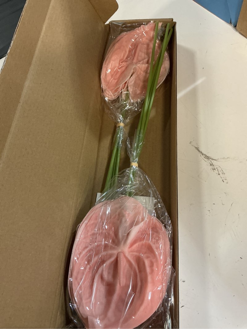 Condition photo showing New/Like New for ling's moment artificial anthurium plants, 8pcs shabby blush foam filler flower, pink faux greenery stems for diy wedding bouquets centerpieces arrangements bridal shower party home decorations pk-shabby blush