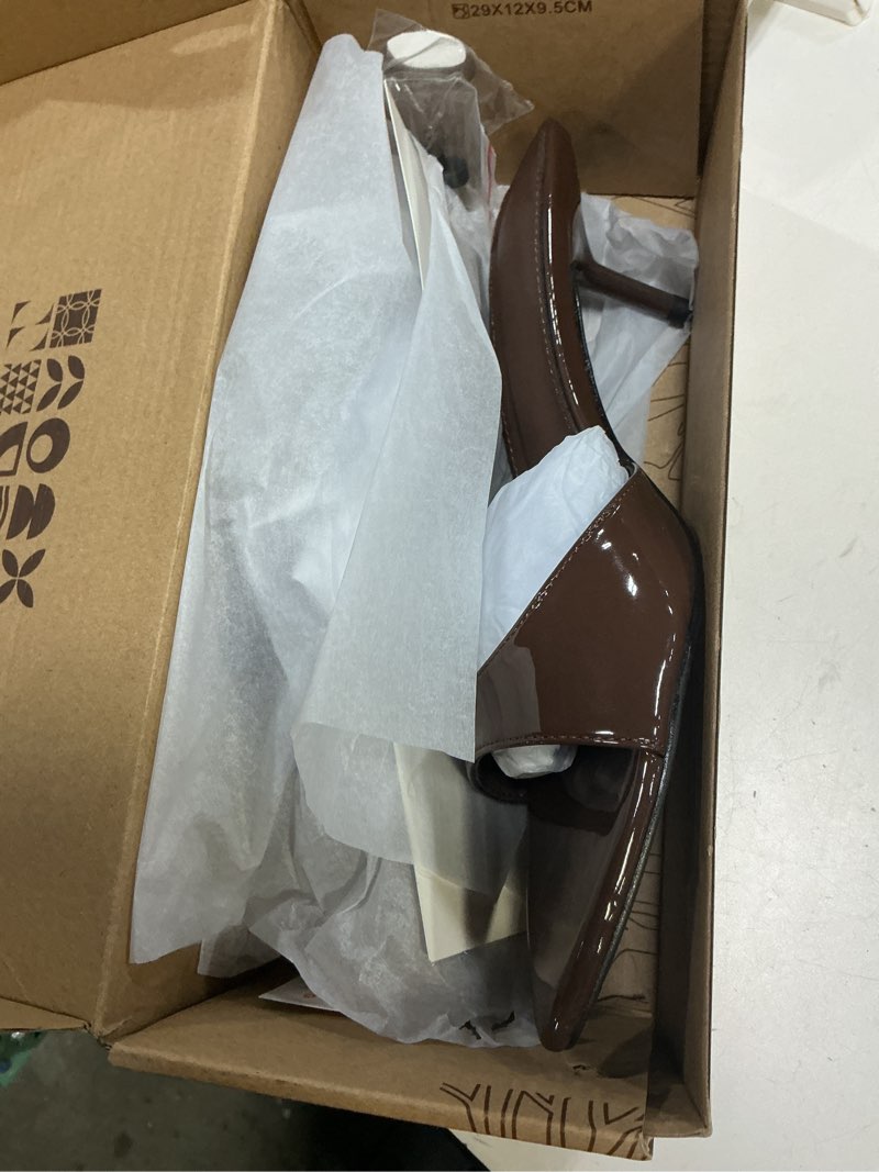 Condition photo showing Good Condition for mattiventon kitten heels pointed open toe slip on slingback heels mules sandals summer fashion party wedding prom dress shoes 9 chocolate brown