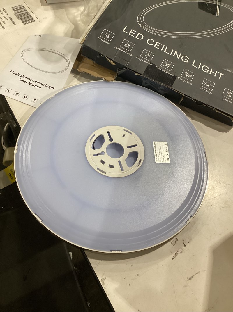 Condition photo showing As Is for moonsea flush mount led ceiling light fixture brushed nickel 32w, 16 inch dimmable 3000k-4000k-6500k 3 color selectable ceiling lamp 3200lm low profile ceiling light for kitchen bedroom hallway 16 inch brushed nickel
