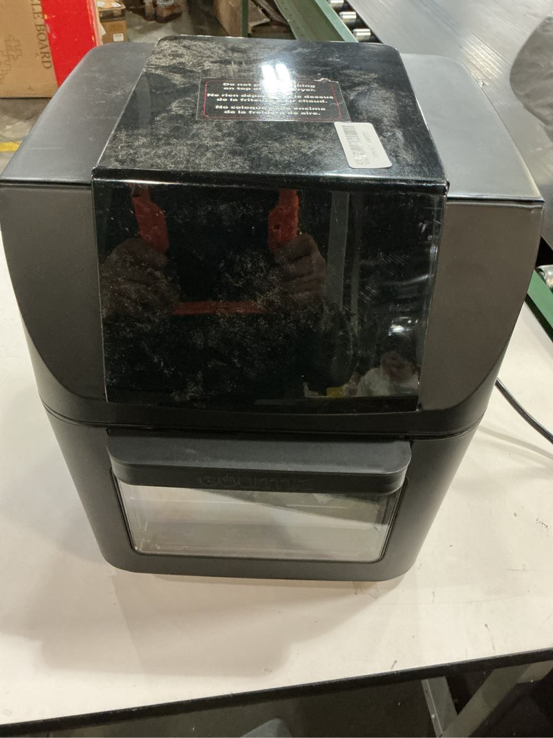 Condition photo showing As Is for Gourmia Air Fryer - 14 Qt All-in-One Oven with Rotisserie, Digital Display with 12 Presets, Roast, Bake, Broil, Dehydrate, Dishwasher Safe Accessories, Black