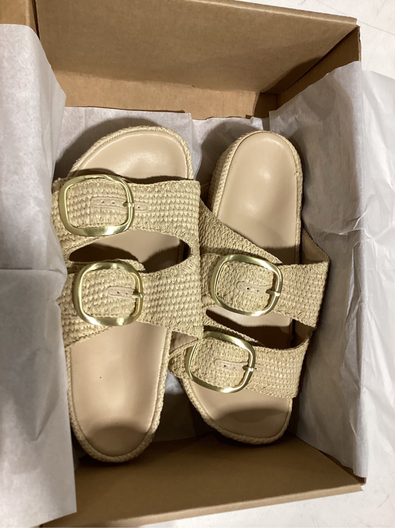 Condition photo showing Good Condition for micifa platform sandals for women espadrille wedges summer beach sandals comfortable cute woven straw crochet sandals shoes casual adjustable double buckle strap sandals 7 apricot