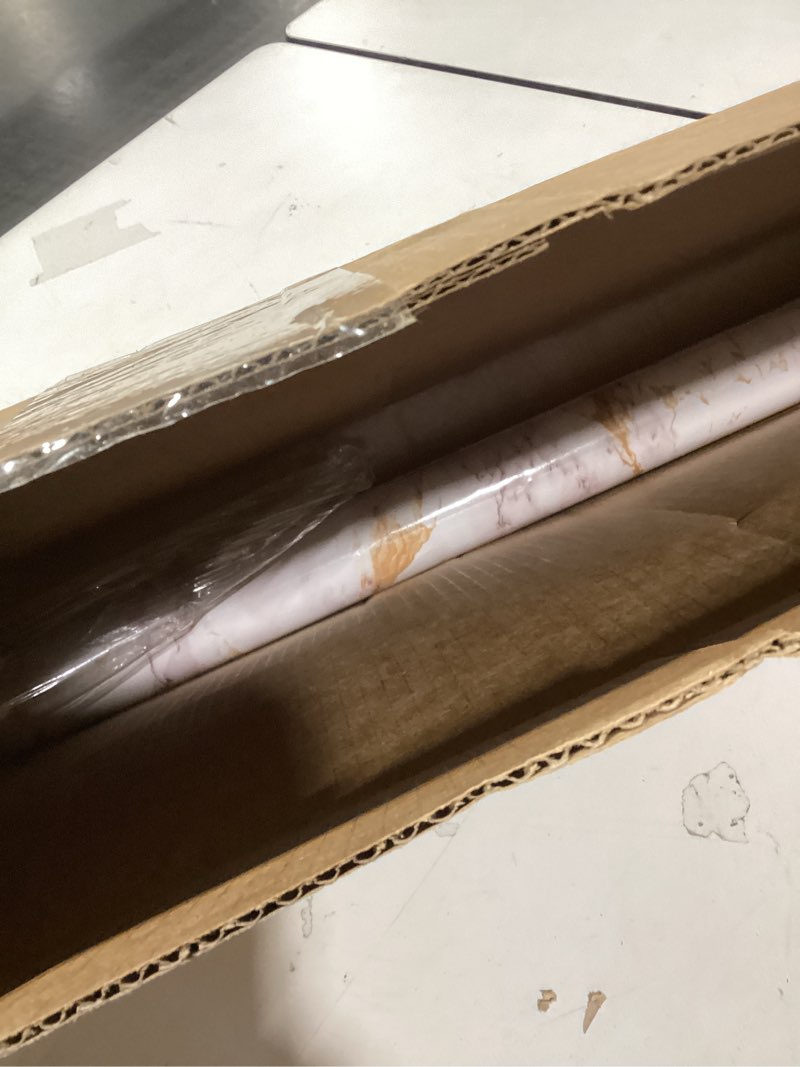 Condition photo showing New/Like New for VIOPVERY White Marble Wallpaper Peel and Stick 35"x197" White Wall Paper Pull and Stick Contact Paper for Countertops Waterproof Self-Adhesive Marble Contact Paper for Kitchen Desk Cabinet Decor White/Purple 35" x 197"
