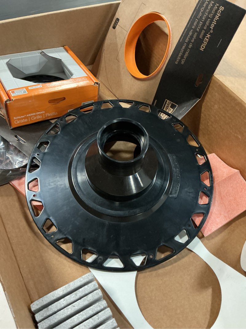 Condition photo showing As Is for schluter kerdi-drain classic shower grate kit with integrated slope bonding flange - ideal for tile showers - 4" grate size, square, stainless steel grate finish - kd4grke