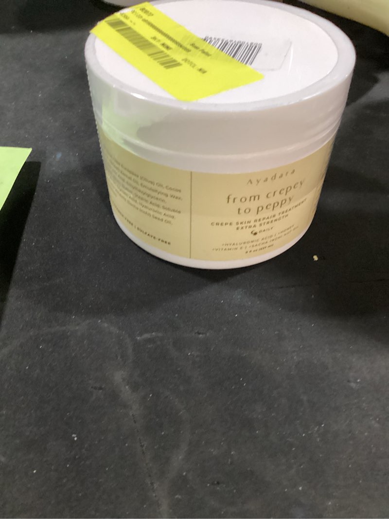 Condition photo showing New/Like New for (exp 04/28) ayadara crepey skin repair cream 8oz, firming lotion for loose skin, crepe corrector collagen cream for body tightening, wrinkle cream for face, neck, arms and legs, 500+ uses
