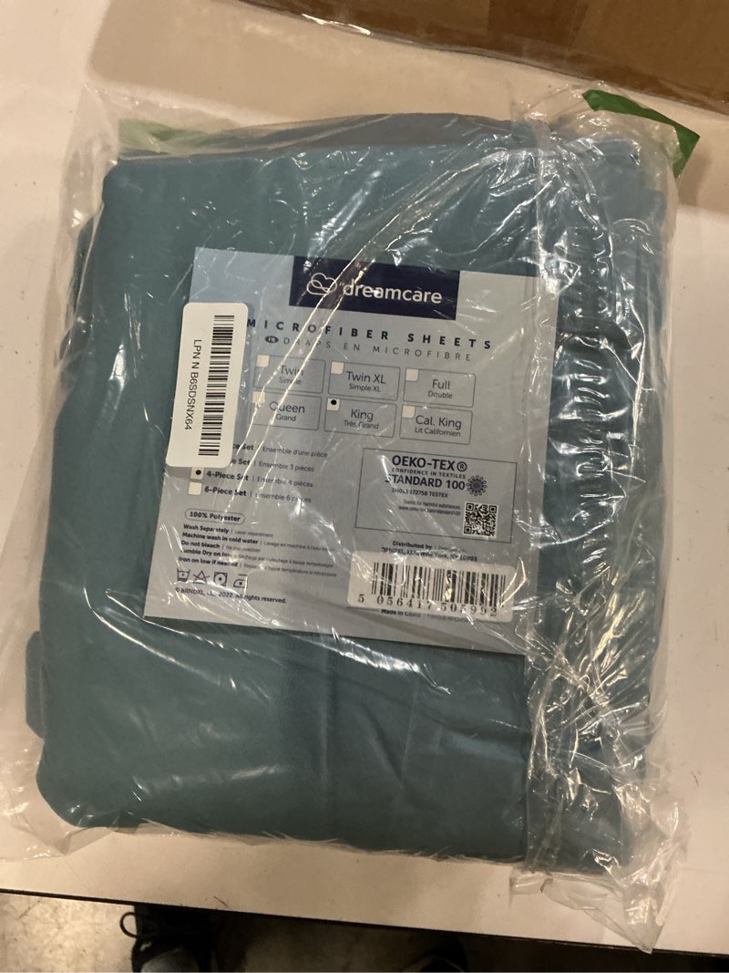Condition photo showing Good Condition for dreamcare king size sheets set – 4 pcs cooling sheets – up to 21” deep pocket king sheet set – hotel luxury sheets & pillowcases – superior softness 100% microfiber with side pocket - mineral blue king - extra deep 11 - mineral blue