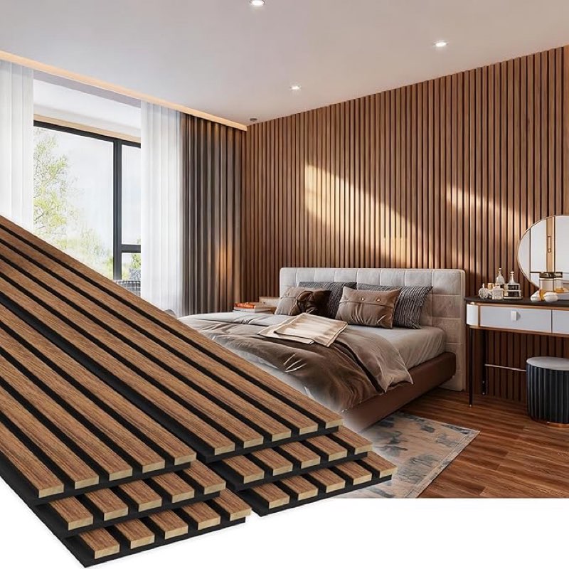 evereco 6 pack wood panels for wall 94.5" × 7.87" acoustic soundproof wall slat panels, 3d wall panels for home office decoration, walnut