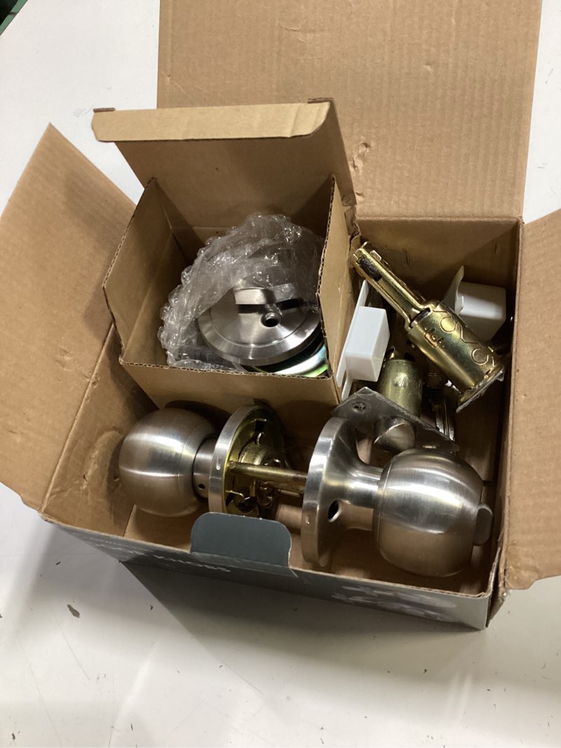 Condition photo showing Good Condition for lanwandeng 2 sets all keyed same entry door knob and single cylinder deadbolt combo set, round ball satin nickel exterior door knobs with lock and keys for entrance and front door 2 pack keyed deadbolt lockset-keyed alike