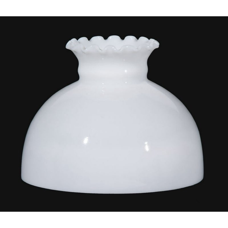 Case pack of 3, B&P Lamp® 9 7/8\" Fitter Opal White Glass Classic Vintage Style Dome Student Lamp Shade With Crimp Top