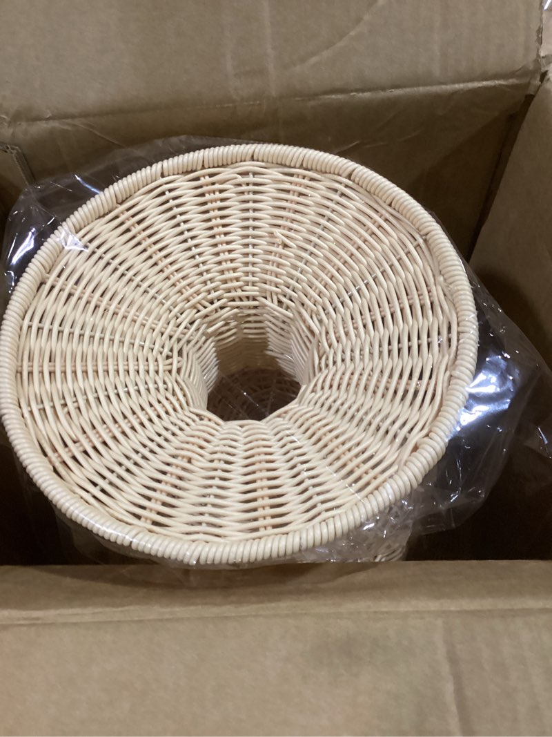 Condition photo showing Good Condition for 2 pcs rattan indoor outdoor planter basket woven decorative storage basket and planter for porch patio backyard home garden, 13 x 13 x 14.17 inches, 8.66 x 8.66 x 9.45 inches