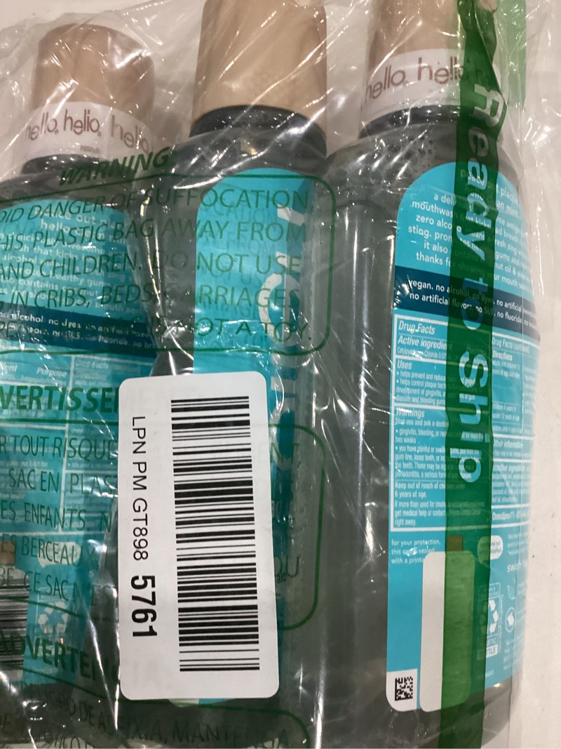 Condition photo showing Good Condition for hello clean mint alcohol free mouthwash with aloe vera, 17.6 fl oz, antigingivitis gum mouthwash with farm grown mint, fluoride free, no alcohol for zero burning, vegan, minty oral rinse, 3 pack