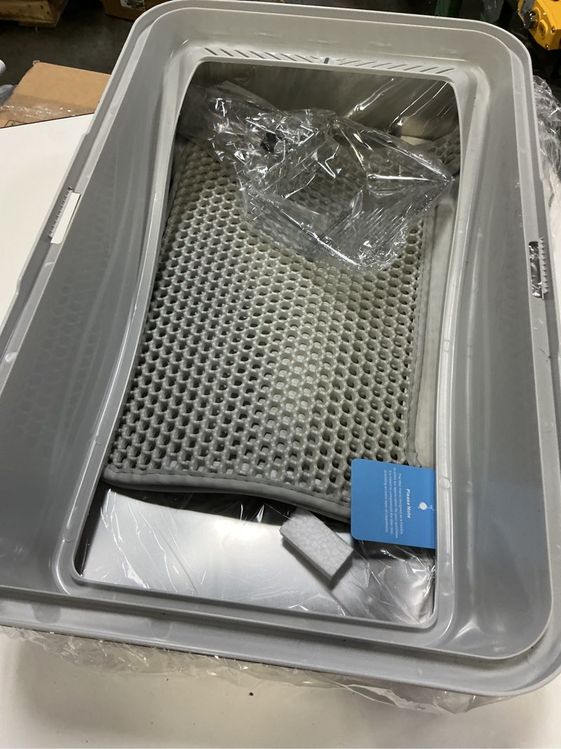 Condition photo showing As Is for Stainless Steel Litter Box | XL Enclosed Cat Litter Boxs with Lid for Big Cats | High Sided, Anti-Urine Leakage | Non-Stick Bottom & Includes Litter Mat & Metal Scoop X-Large Silver Gray