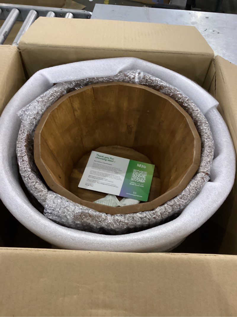 idzo set of 3 wooden flower boxes outdoor, durable acacia wood barrel planters for outdoor plants wi