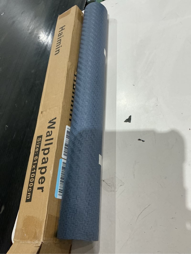 Condition photo showing Good Condition for haimin fabric wallpaper textured contact paper (24in x 393in) navy blue grasscloth wallpaper peel and stick faux linen wall paper self-adhesive vinyl looks like woven straw
