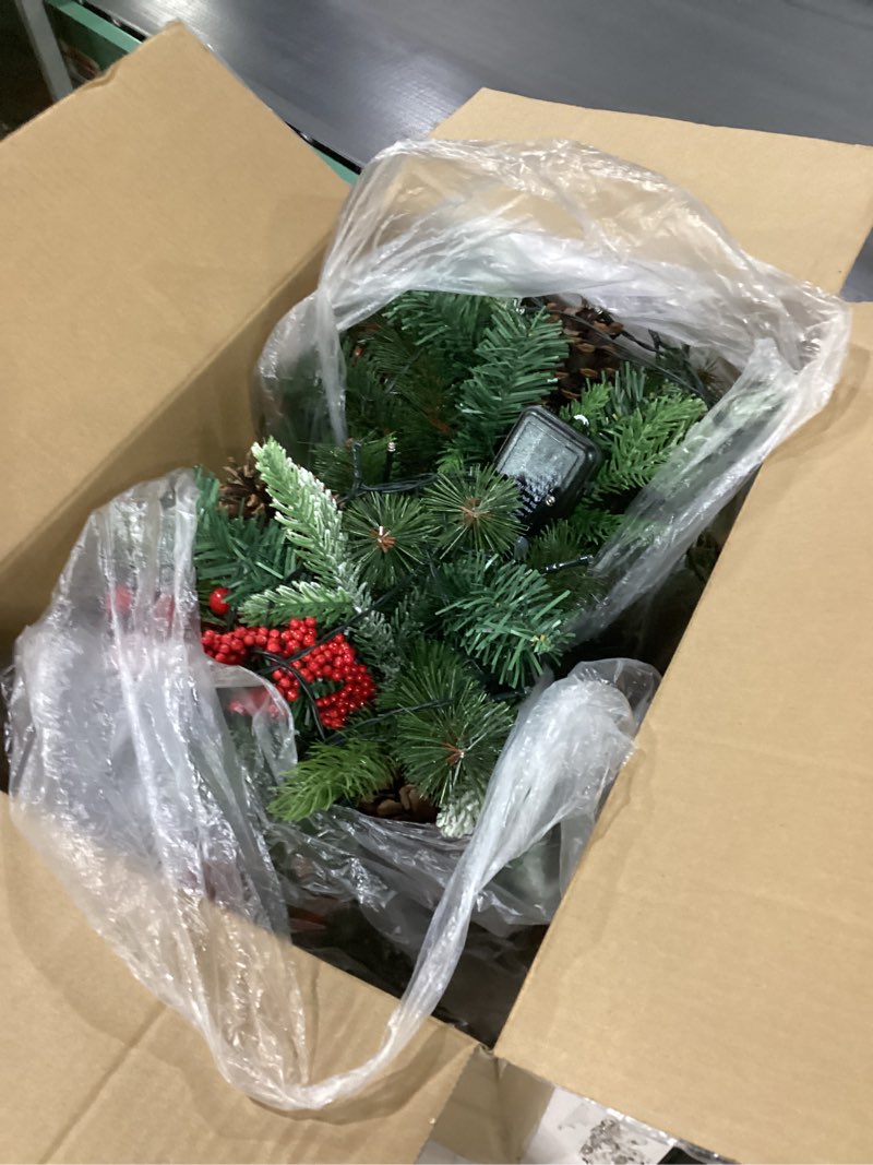 Condition photo showing New/Like New for Liliful 2 Sets Lighted Artificial Christmas Urn Filler 18 Inch, Battery Operated Pre Lit Artificial Christmas Tree Outdoor Light up Planter Filler Lighted Xmas Trees with LED Lights Timer (Multicolor) 2 Multicolor