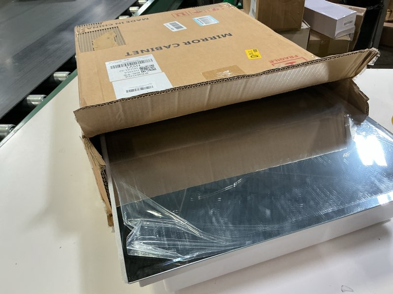Condition photo showing Good Condition for Plastic Medicine Mirror Cabinet for Bathroom 16 x 20 inch, Surface and Recessed Mount White 16x20 inch Beveled Edge Mirror