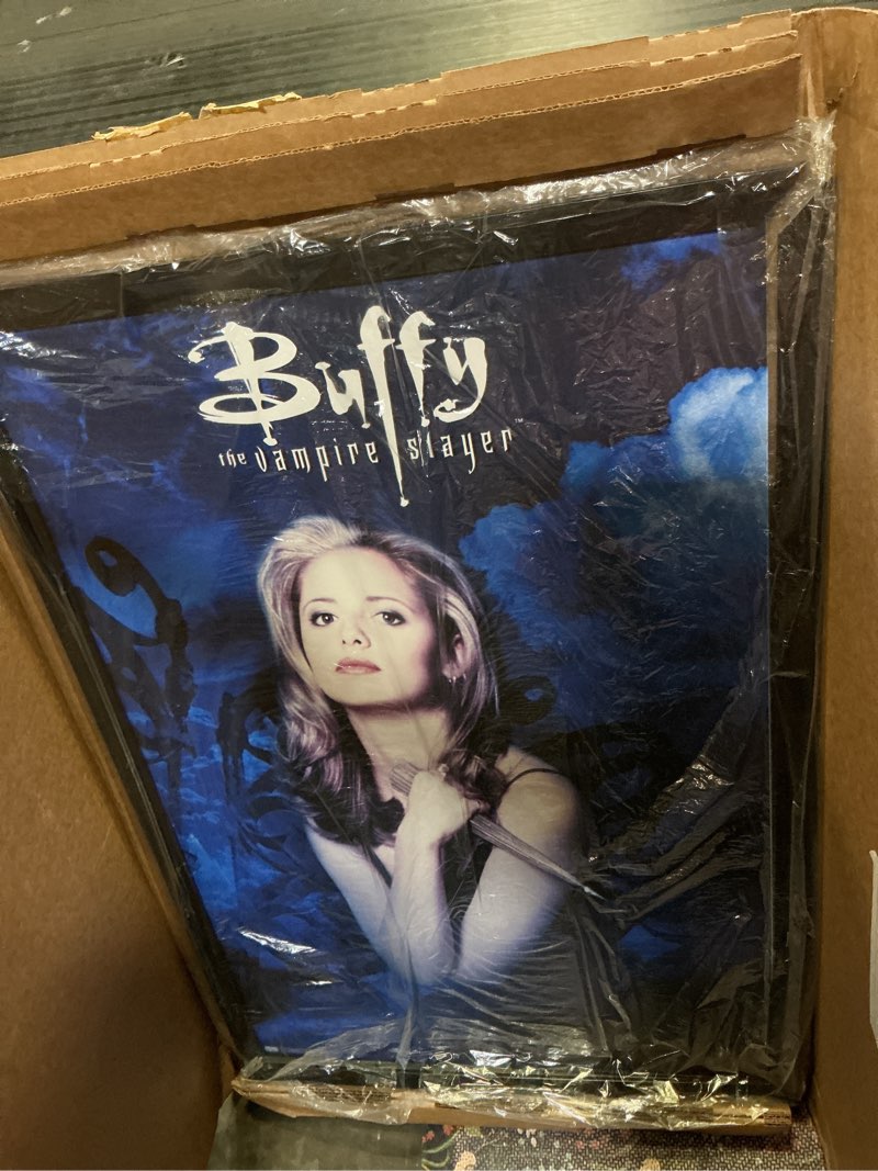 Condition photo showing As Is for buffy the vampire slayer - season 1 one sheet wall poster, 22.4l" x 14.7w", black framed version black framed version 22.4"l x 14.7"w