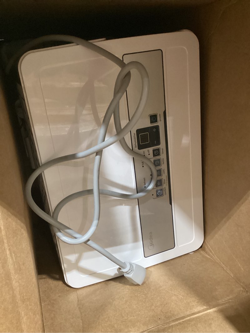 Condition photo showing As Is for midea 1,500 sq. ft. energy star certified dehumidifier with reusable air filter 22 pint - ideal for basements, large & medium sized rooms, and bathrooms (white) 1,500 sq. ft. - wifi