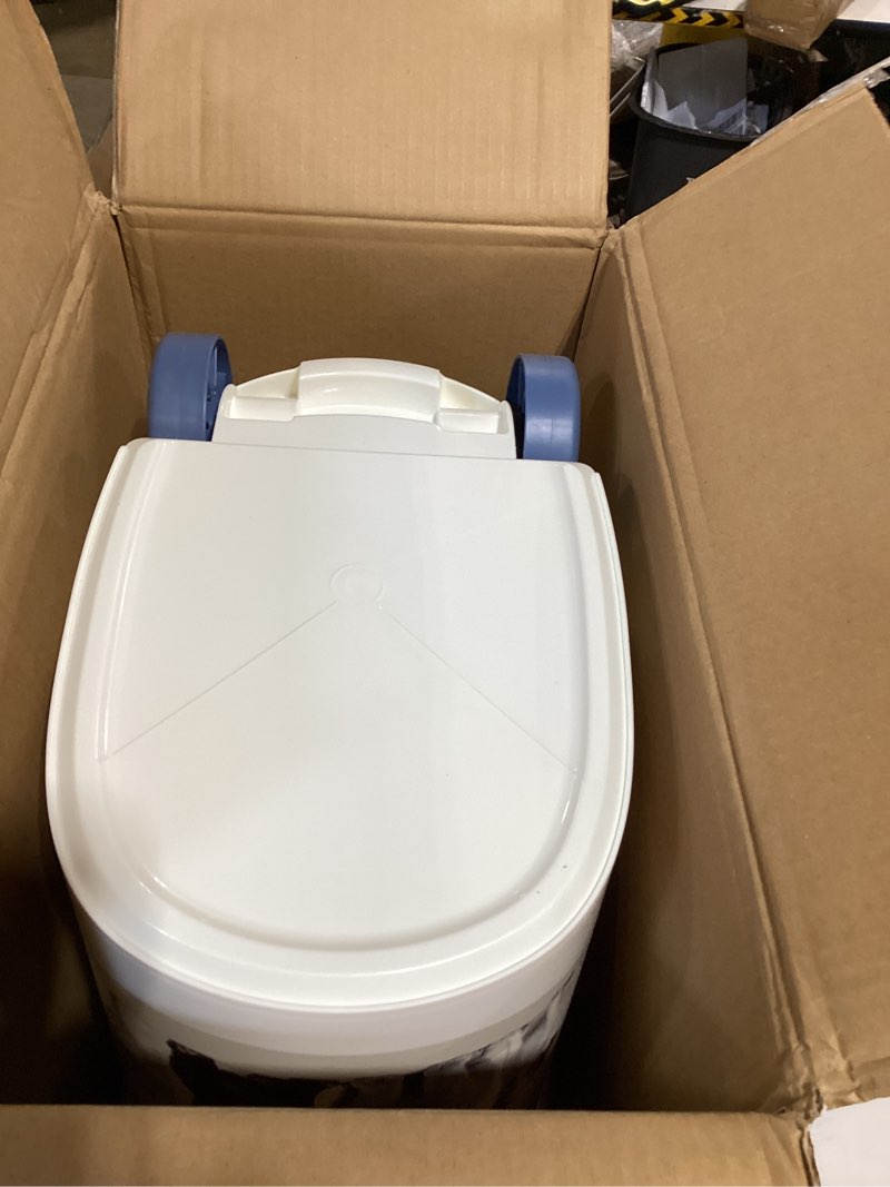 Condition photo showing As Is for pet food storage container with wheels, dog food container white 19.02*11.1*16.61
