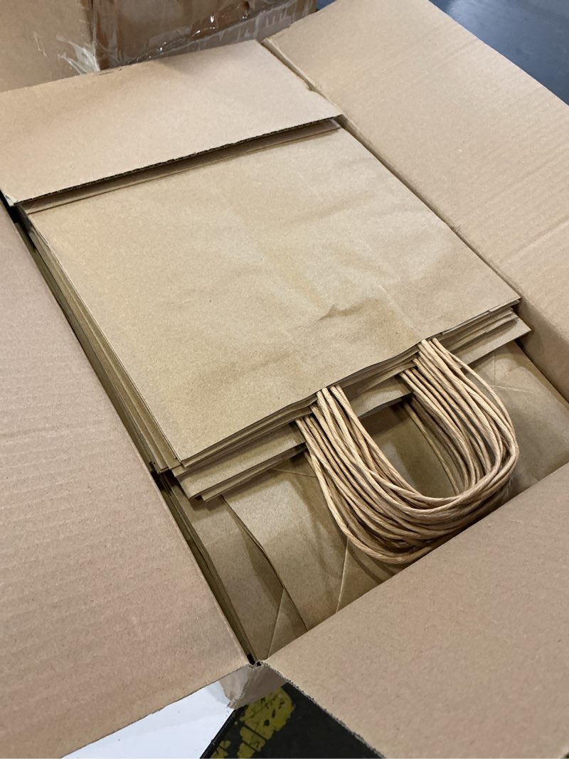 Condition photo showing Good Condition for racetop brown kraft paper bags 90 pack 3 sizes with handles bulk | kraft paper with handles, 3 assorted sizes, for birthday, wedding, business, grocery, takeouts, retail, eco-friendly brown 10x5x13-8x4.5x10.8-5.8x3.2x8.25 1 count (pack of 90)