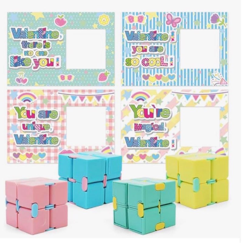 28Pcs Infinity Cube with Kids Valentines Cards for Classroom Exchange