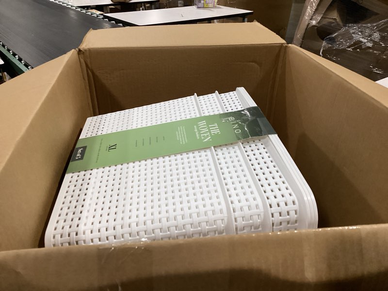Condition photo showing Good Condition for bino | plastic storage baskets with lids, 33 liter - 3 pack, white | the woven collection | storage basket for shelves | woven storage baskets for organizing bins pantry shelf organizer container bin white 33l | 3-pack