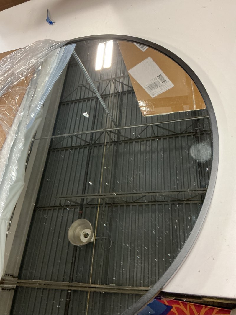Condition photo showing As Is for 22 Inch Black Round Circle Mirror for Wall,Modern Bathroom Mirrors with Simple Metal Frame, Entryway