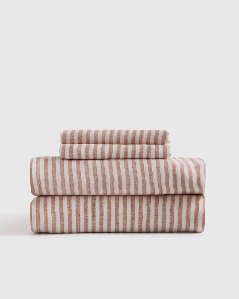 quince king fitted sheet 76inx80in+16in (european linen stripe sheet set) 3 pcs)