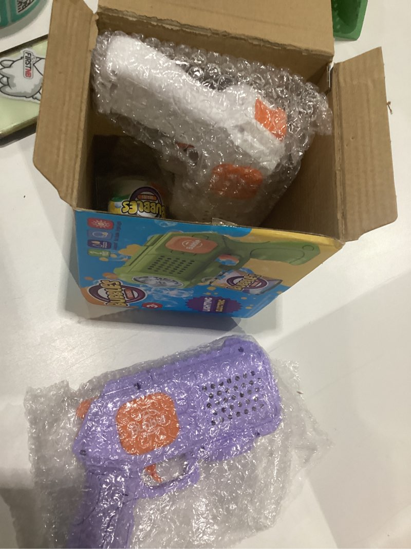 Condition photo showing New/Like New for panacare 2 packs bubble gun,automatic bubbele maker with 10 holes/lighting,bubble maker toy for kids/pets.10000+rich bubbles/min with bubble solution.best gifts for birthday/party/wedding white and purple