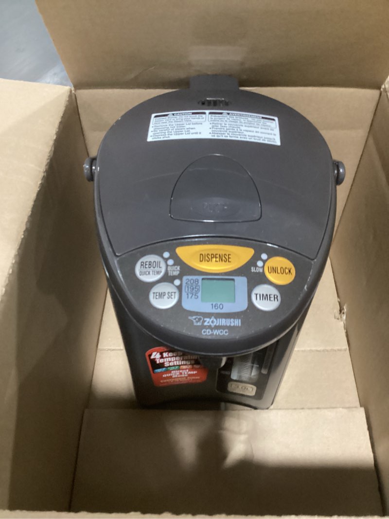 Condition photo showing As Is for zojirushi cd-wcc30 micom water boiler and warmer (101 oz, silver dark brown) 3.2 quarts boiler