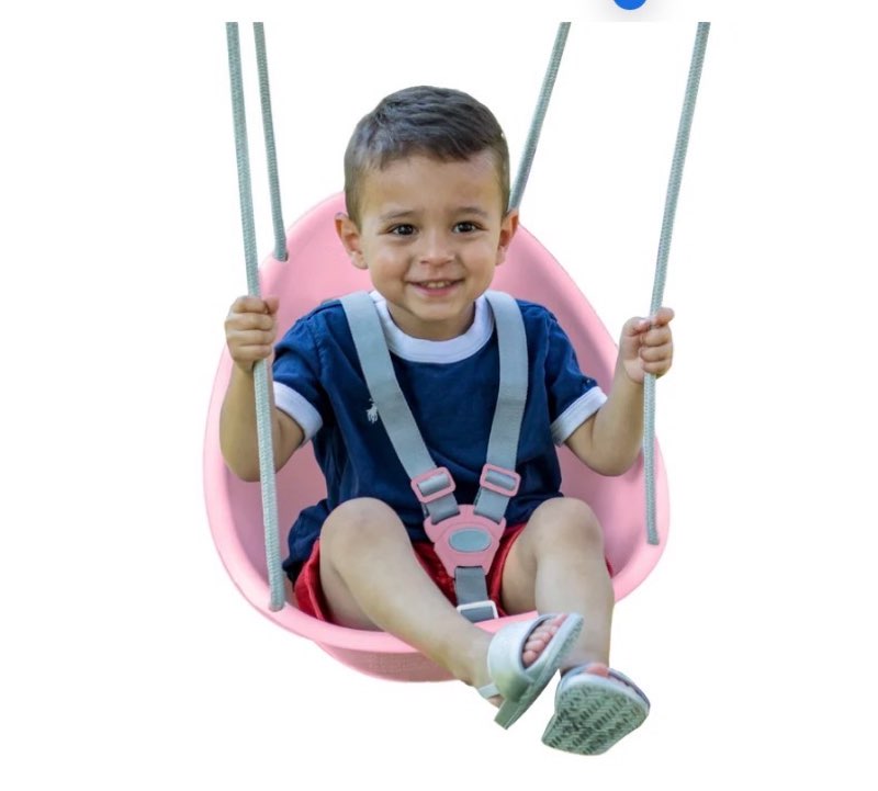 swurfer coconut toddler swing – comfy baby swing outdoor, safe quick click locking system, easy installation, ages 6 - 36 months, rose pink