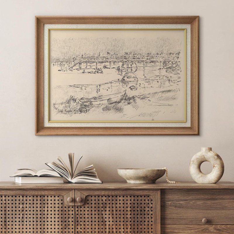 Sketch Rustic Country Landscape Framed On Paper Print Format: Natural Framed, Mat Color: No Mat