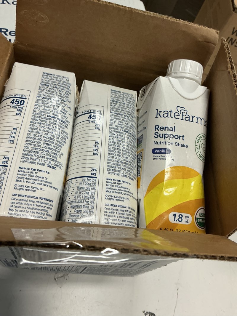 Condition photo showing Good Condition for KATE FARMS Organic 1.8 Renal Support Shake, Vanilla, 20g Protein, 27 Vitamins and Minerals, Specialized Dialysis Nutrition Support, 8.45 oz (12 Pack) Vanilla 12 Pack