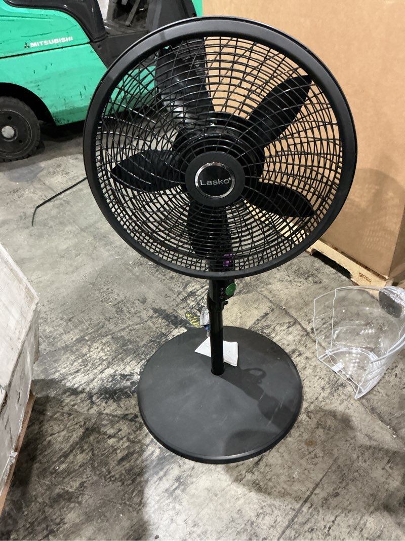 Condition photo showing As Is for lasko oscillating pedestal fans with adjustable height, timer, remote control