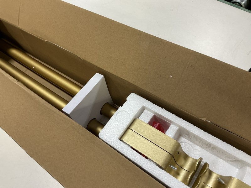 Condition photo showing Good Condition for 1 Inch Gold Curtain Rods for Windows 72 to 144 Inches (6 to 12 ft), USFOOK Telescoping Single Drapery Rod, Decorative Curtain Rod with Luxury Translucent Finials 72-144" Luxury Gold