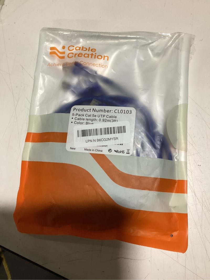 Condition photo showing Good Condition for CableCreation 3 Feet (5-Pack) CAT 5e Ethernet Patch Cable, RJ45 Computer Network Cord, Cat5/Cat5e/Cat6 LAN Cable UTP 24AWG+100% Copper Wire for PC, Mac, Laptop, PS3, PS4, Xbox, 0.91m, Blue Blue 3 Feet