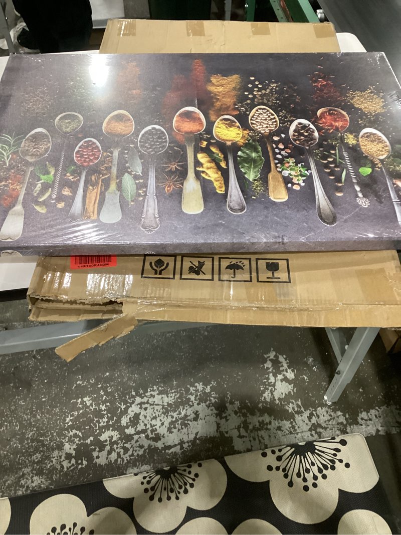 Condition photo showing New/Like New for iHAPPYWALL Large Kitchen Pictures Wall Decor Couful Spice in Spoon Vintage Canvas Wall Art Food Photos Painting On Canvas Stretched and Framed for Home Decoration Gift Ready to Hang 24x36inch