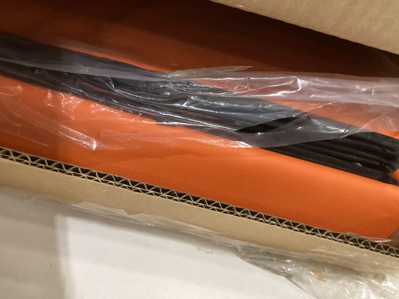 Condition photo showing New/Like New for Storage Ottoman for Living Room Ottoman Square with Tray Bedroom Cube Foot Rest Stool with Legs Small Ottomans Coffee Table Lid Foldable Footstool Faxu Leather 15" in (Orange) Squ Orange