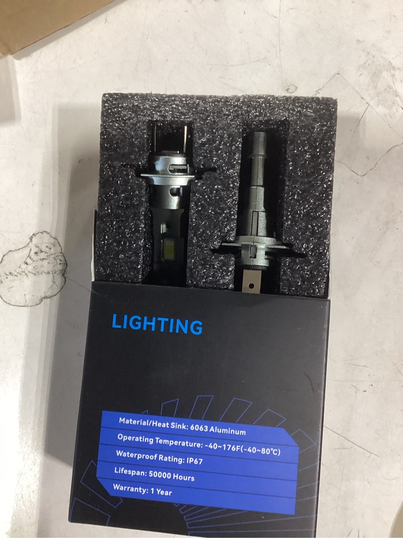 Condition photo showing New/Like New for rcj h7 bulbs, 16000lm 600% brightness 6000k cool white h7 fog light bulb, 1:1 mini size no adapter required, plug and play, canbus ready, pack of 2
