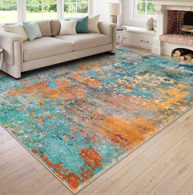 lahome modern abstract 10x14 area rug for living room, bedroom, dining room - multicolor, machine ma