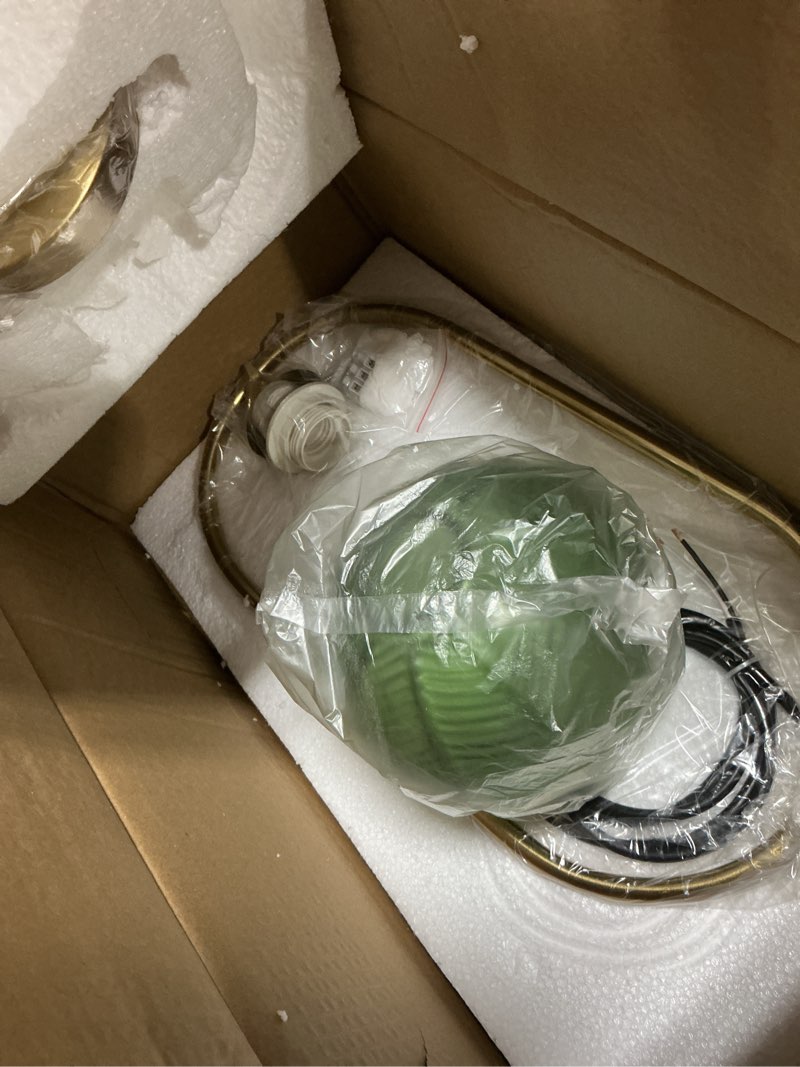 Condition photo showing New/Like New for Modern Gold Globe Pendant Light with Green Globe Glass Lampshade Mid Century Chandelier 1-Light Brushed Brass Frame Ceiling Hanging Lighting Fixture for Kitchen Island Dining Room Bedroom Gold/Green Glass-1 Light