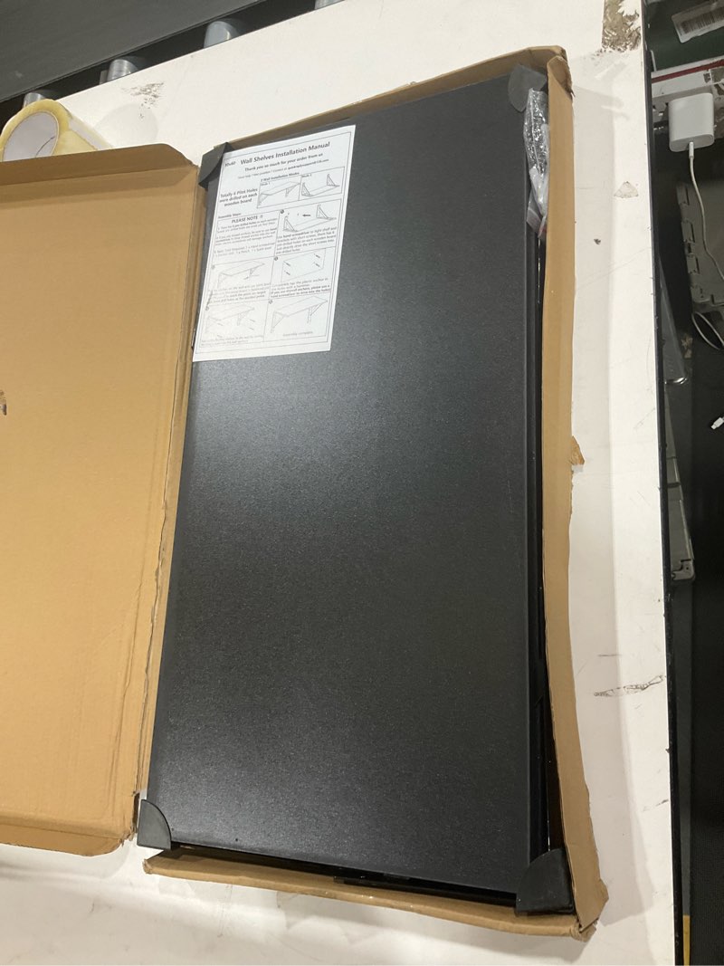 Condition photo showing New/Like New for deep floating shelves for wall set of 3, 24w x 12 inch deep black floating shelves, wide floating wall mounted shelves for living room, kitchen, office, bedroom, bathroom, laundry room 24"x12" (3pcs-black)