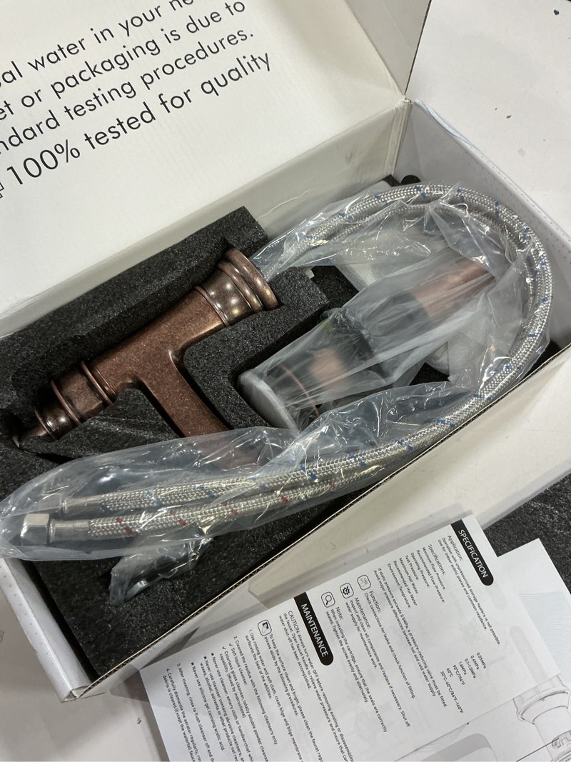 Condition photo showing Good Condition for homevacious bathroom faucet copper waterfall bathroom sink faucets with single handle rustic vanity farmhouse rv faucet suitable for 1 or 3 holes with pop-up drain deck plate hose