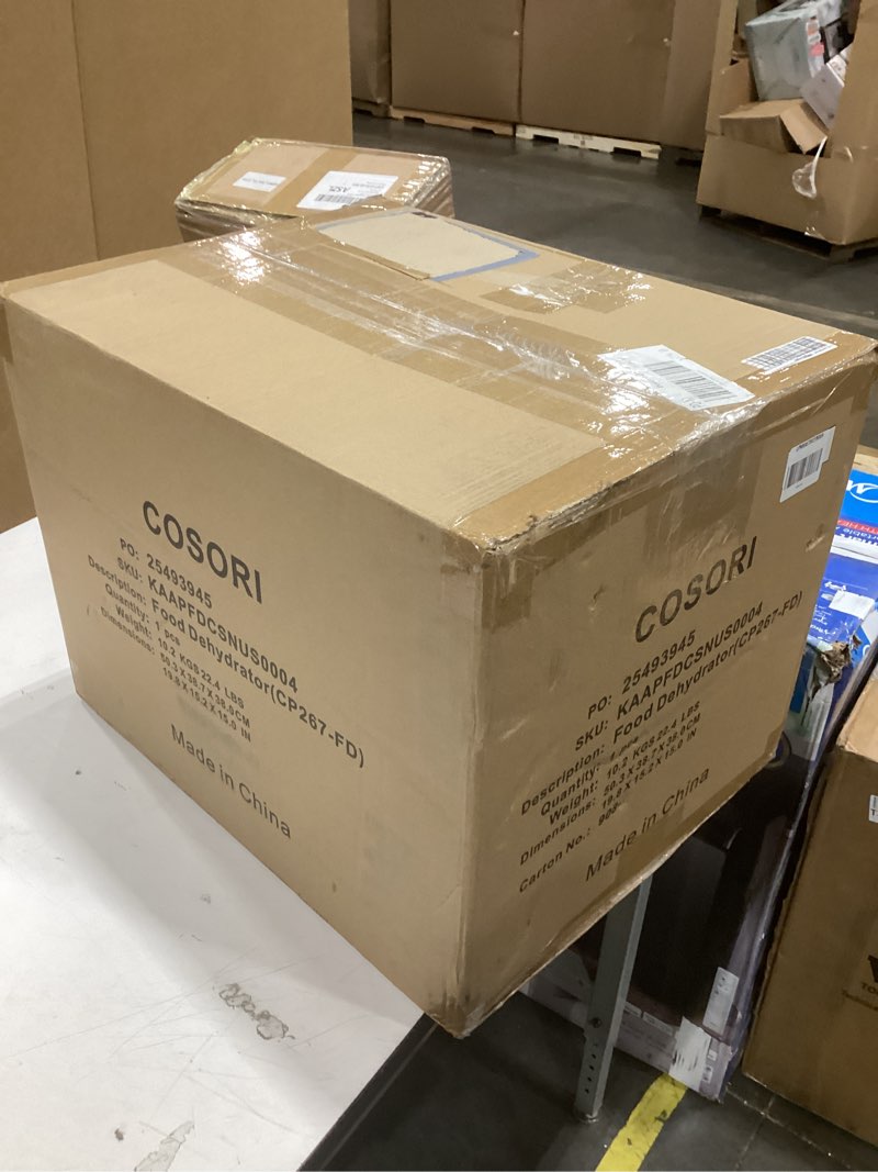 Condition photo showing As Is for cosori food dehydrator, 6 trays with large 6.5" drying space, 600w power saves more time than 480w, 165°f dehydrated dryer for jerky, dog treats, herbs, meat, fruit, black black 6 trays (6.5ft² drying space)