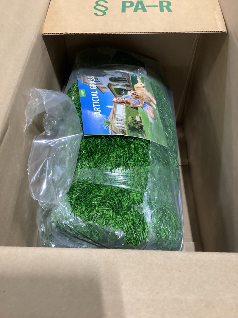 Condition photo showing Good Condition for artificial turf grass outdoor - synthetic realistic fake grass indoor rug with drainage holes for patio, balcony, backyard, landscape decortaion - pet friendly dog grass mat (5ft x 8ft)