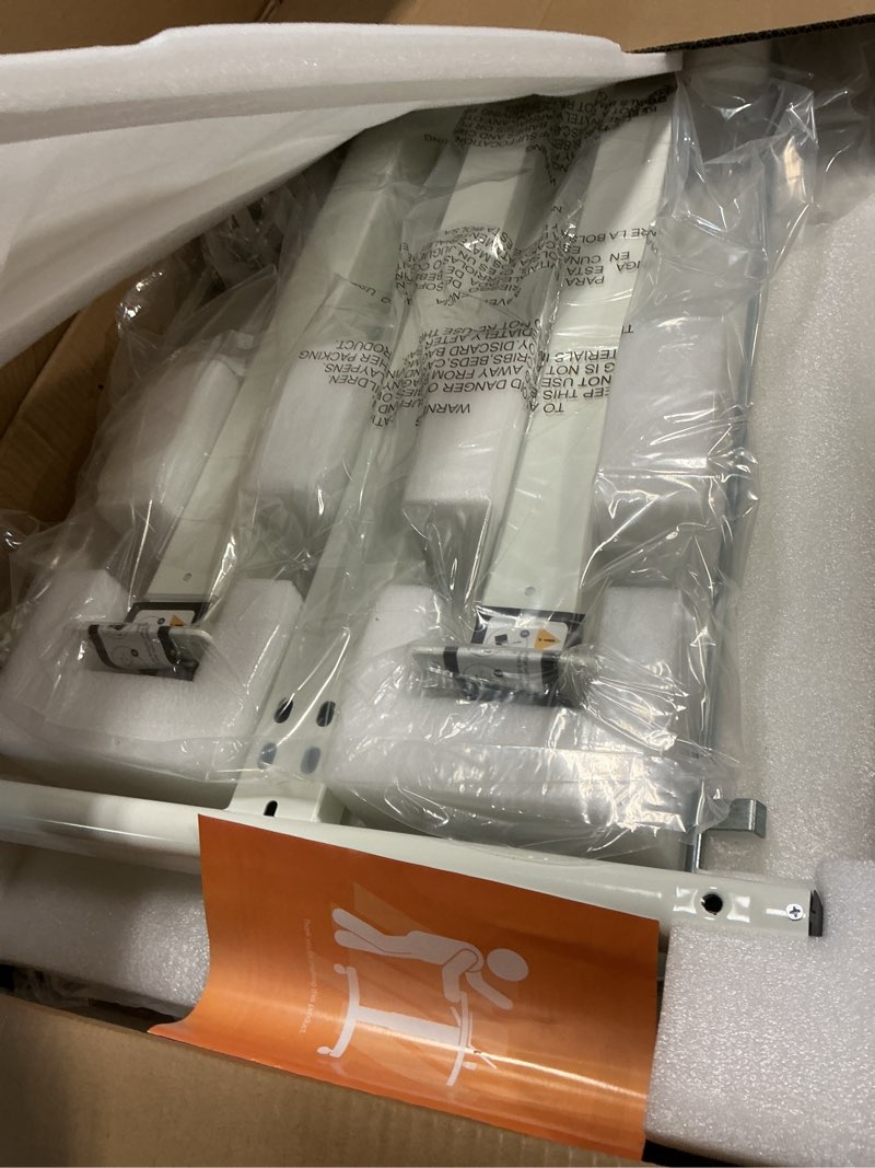 Condition photo showing New/Like New for JOY worker Mobile Standing Desk, 35In Small Standing Desk, Pneumatic Height Adjustable Rolling Table Holds Up to 33lbs, White Mobile Laptop Workstation with Dual Handles & Columns, White