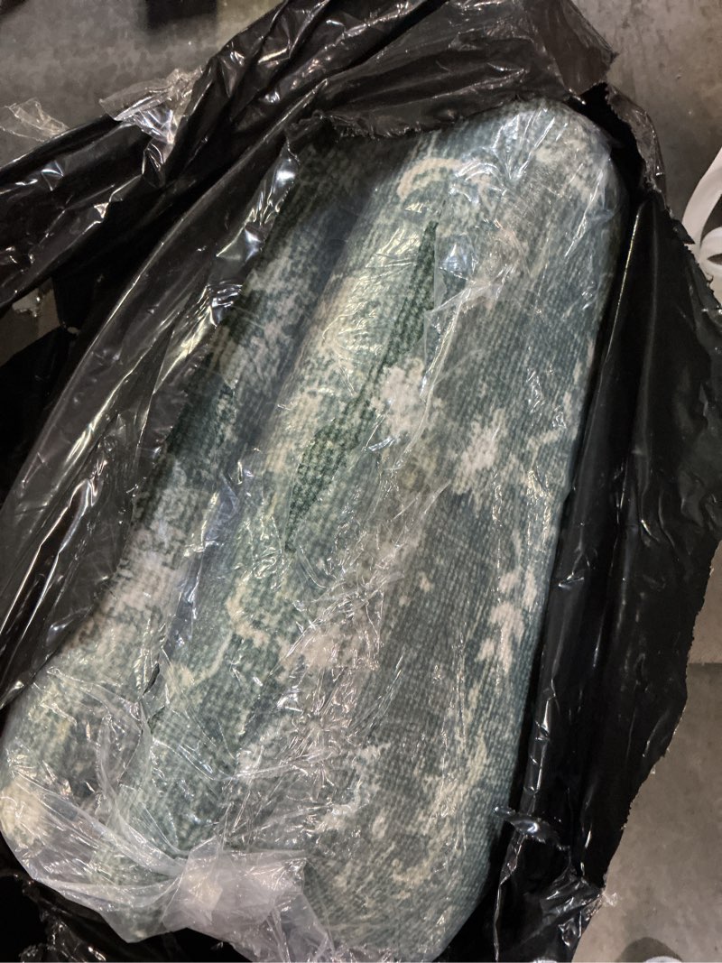 Condition photo showing As Is for 10x14 Washable Area Rugs for Living Room, Green Vintage Boho Large Rug for Bedroom Dining Room Office, Distressed Floral Floor Carpet Soft Non Slip Low Pile Farmhouse Indoor Mat 10' x 14' (Rectangular) Dark Green