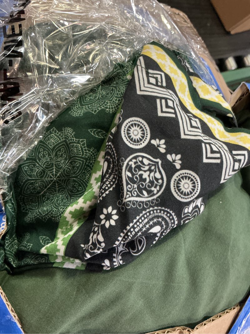 Condition photo showing As Is for cottolester boho comforter set queen size,8 pieces dark green bohemian striped bed in a bag,paisley soft microfiber bedding comforter set green striped queen