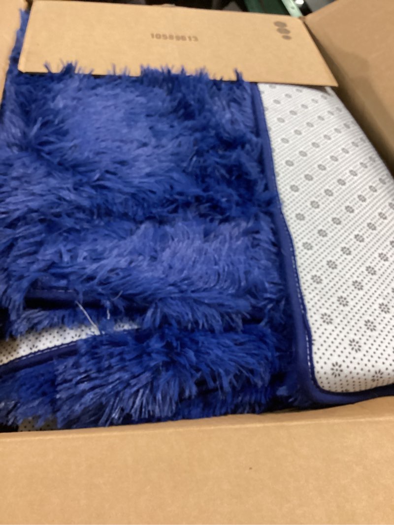 Condition photo showing Good Condition for shag area rugs for bedroom living room,5x8 ultra soft fluffy area rugs for dorm, indoor carpet nursery rugs for kids girls room home decor, navy blue 5' x 8' (rectangular) blue