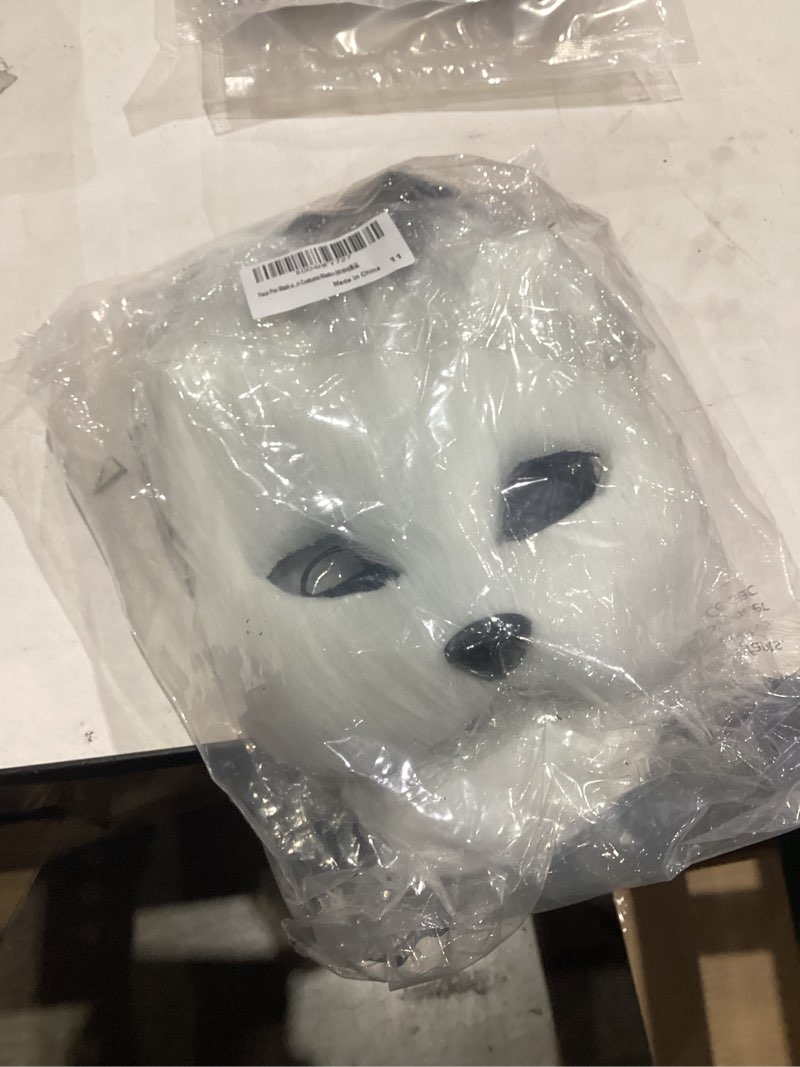 Condition photo showing New/Like New for Faux Fur Fox Mask Wolf Cat Fluffy Tail and Leather Necklace Set Halloween Party Cosplay Costume Halloween Party Wolf Mask and Leather Necklace