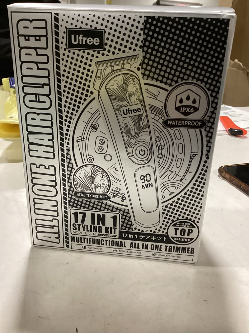 Condition photo showing New/Like New for Ufree Gifts for Men, Beard Trimmer with Charging Stand, IPX7 Waterproof Electric Razor Shavers for Men, Clippers for Hair Cutting, Mens Grooming Kit for Mustache Nose Facial Body Gold